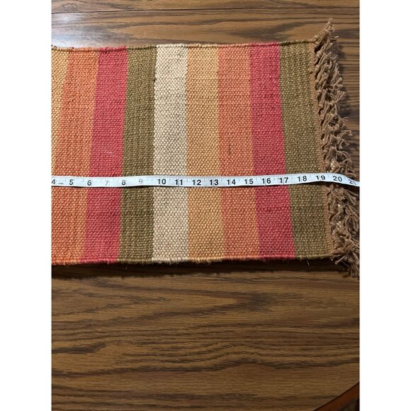 Woven tan orange green red striped placemats set of four - Picture 3 of 5